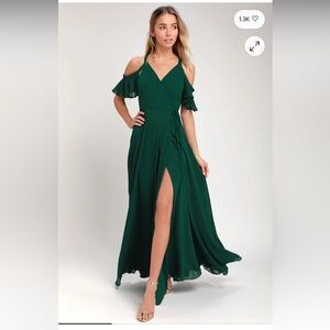 Lulus Easy  Listening Forest Green Cold-Shoulder Wrap Maxi Dress